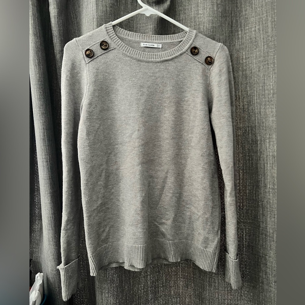 Grey Pink Clover Sweater
